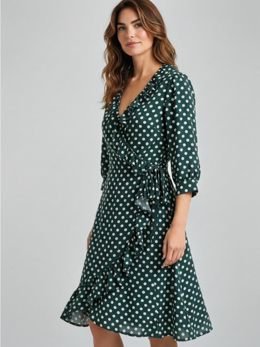 Kate Spade Silk Daniella Green Polka Dot Wrap Dress 8